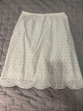 Boden White Eyelet A-Line Skirt with Scalloped Hem